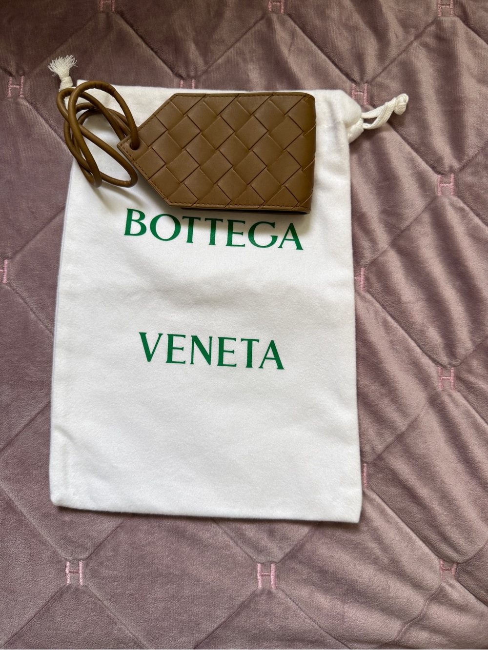 Bottega Veneta Brown Intrecciato Leather Luggage Tag